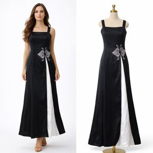 Onyx Nite Black & White Evening Gown – Size 16W Formal Beaded Dress